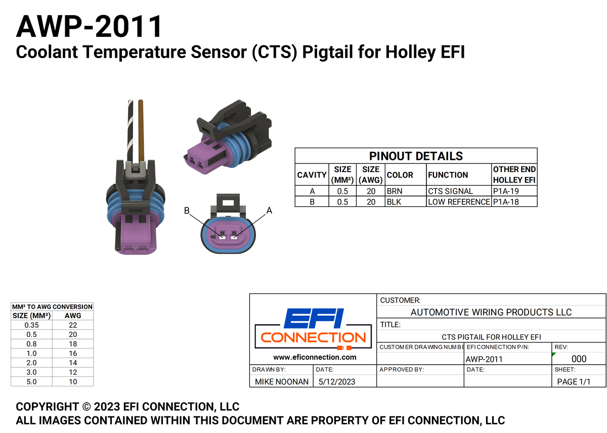 Holley Connector Kit GM (CTS) Coolant Temp Sensor