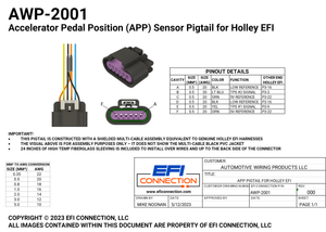 Pinout for Accelerator Pedal Position (APP) Sensor Pigtail for Holley EFI