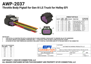 Pinout for Throttle Body Pigtail for Gen III LS Truck for Holley EFI