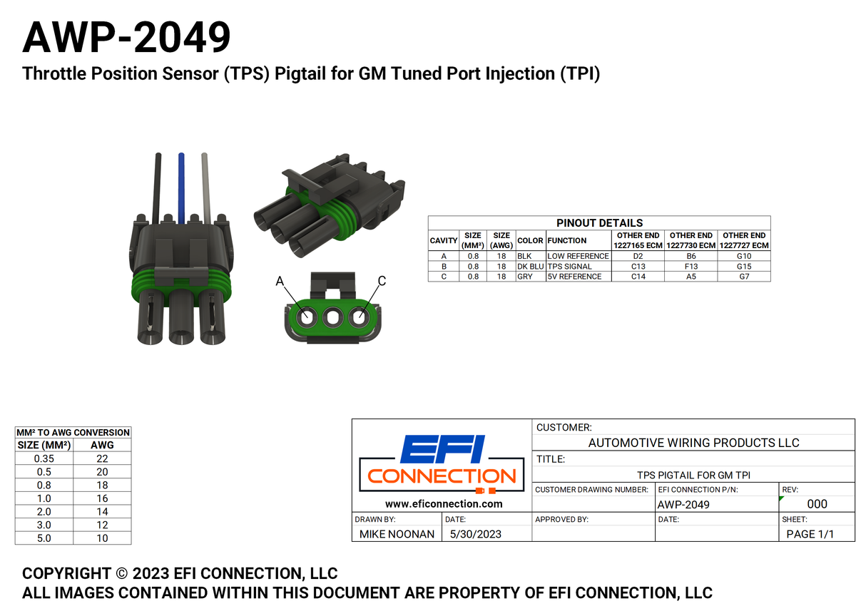Throttle Position Sensor (TPS) Pigtail for GM Tuned Port Injection (TP ...