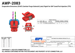 Pinout for Evaporative Emissions (EVAP) Canister Purge Solenoid (Late) Pigtail for GM Tuned Port Injection (TPI)