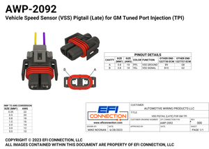 Pinout for Vehicle Speed Sensor (VSS) Pigtail (Late) for GM Tuned Port Injection (TPI)