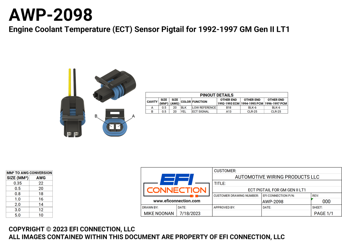 Engine Coolant Temperature (ECT) Sensor Pigtail for 1992-1997 GM Gen II ...
