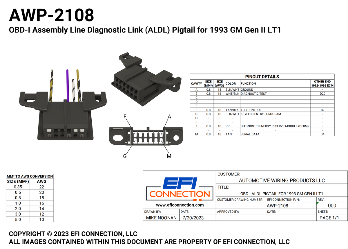 OBD-I Assembly Line Diagnostic Link ALDL Pigtail 1993-1994 GM Gen II L ...