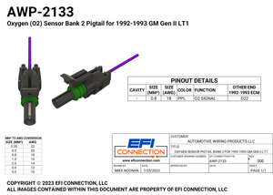Oxygen (O2) Sensor Bank 2 Pigtail for 1992-1993 GM Gen II LT1