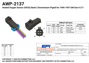 Pinout for Heated Oxygen Sensor (HO2S) Bank 2 Downstream Pigtail for 1996-1997 GM Gen II LT1