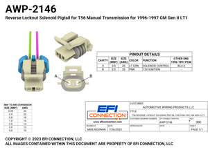 Reverse Lockout Solenoid Pigtail for T56 Manual Transmission for 1996-1997 GM Gen II LT1